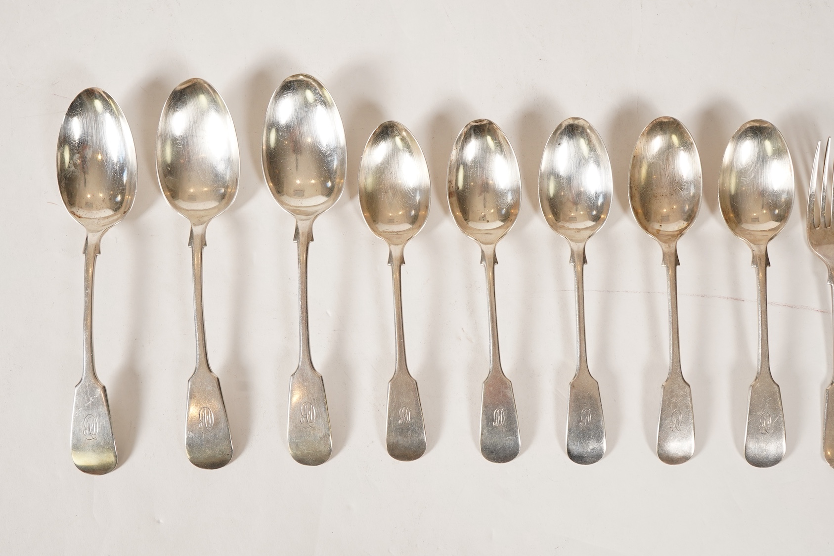 A George V silver part canteen of fiddle pattern flatware by John Round